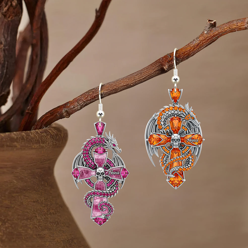 “Embrace Your Inner Guardian” - Gothic Guardian Dragon On Cross Earrings - Personalized Gifts For Fantasy Altar Drake Dragon Lovers Earrings PopCulturePrints