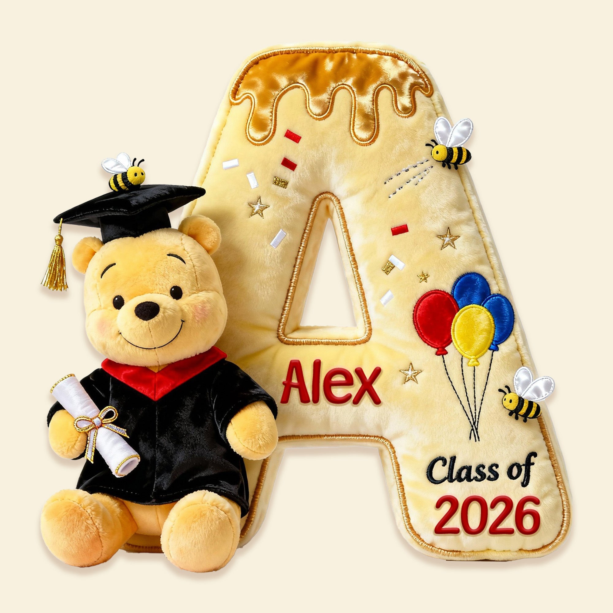 Celebrate Success with a Smile - Cute Graduate Initials Letter Pillow - Personalized Gift for Graduation Pillow PopCulturePrints