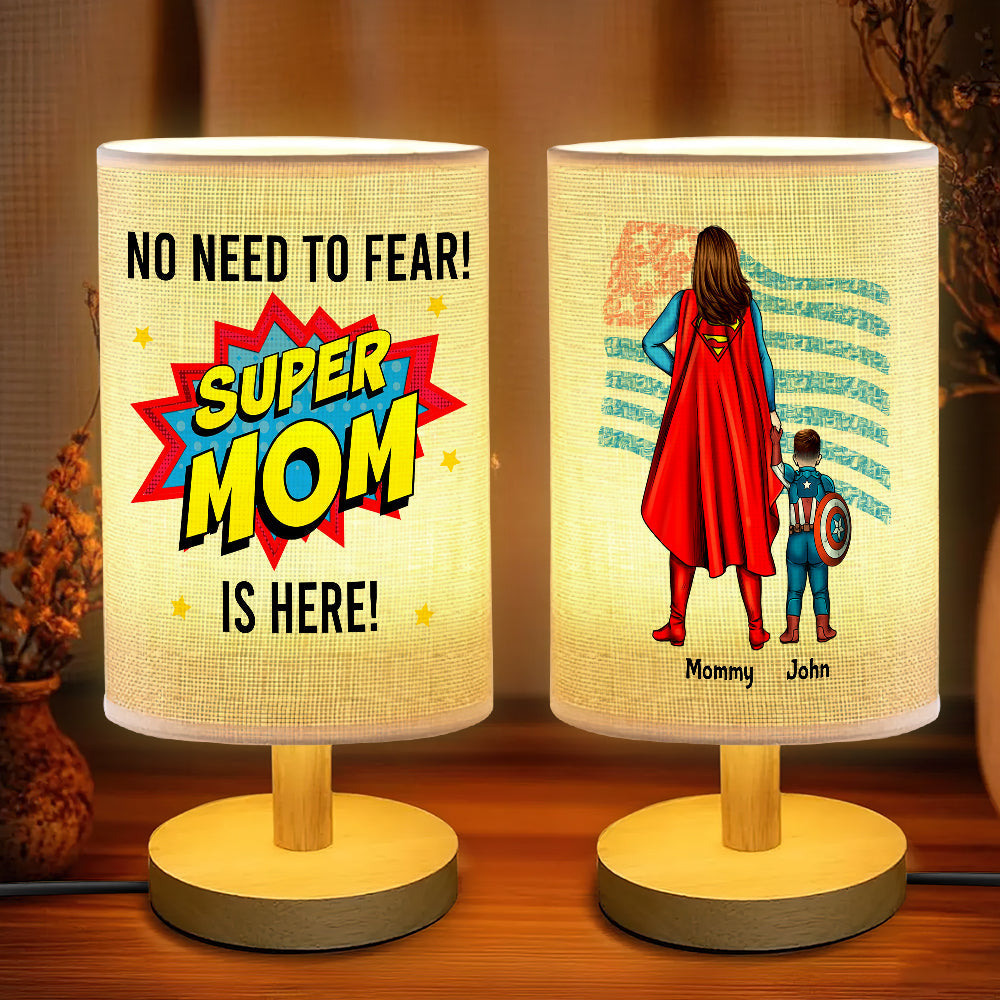 "No Need to Fear, Super Mom is Here!" - Personalized Table Lamp - Perfect Gift for Mom, Grandma, and More Table Lamp PopCulturePrints