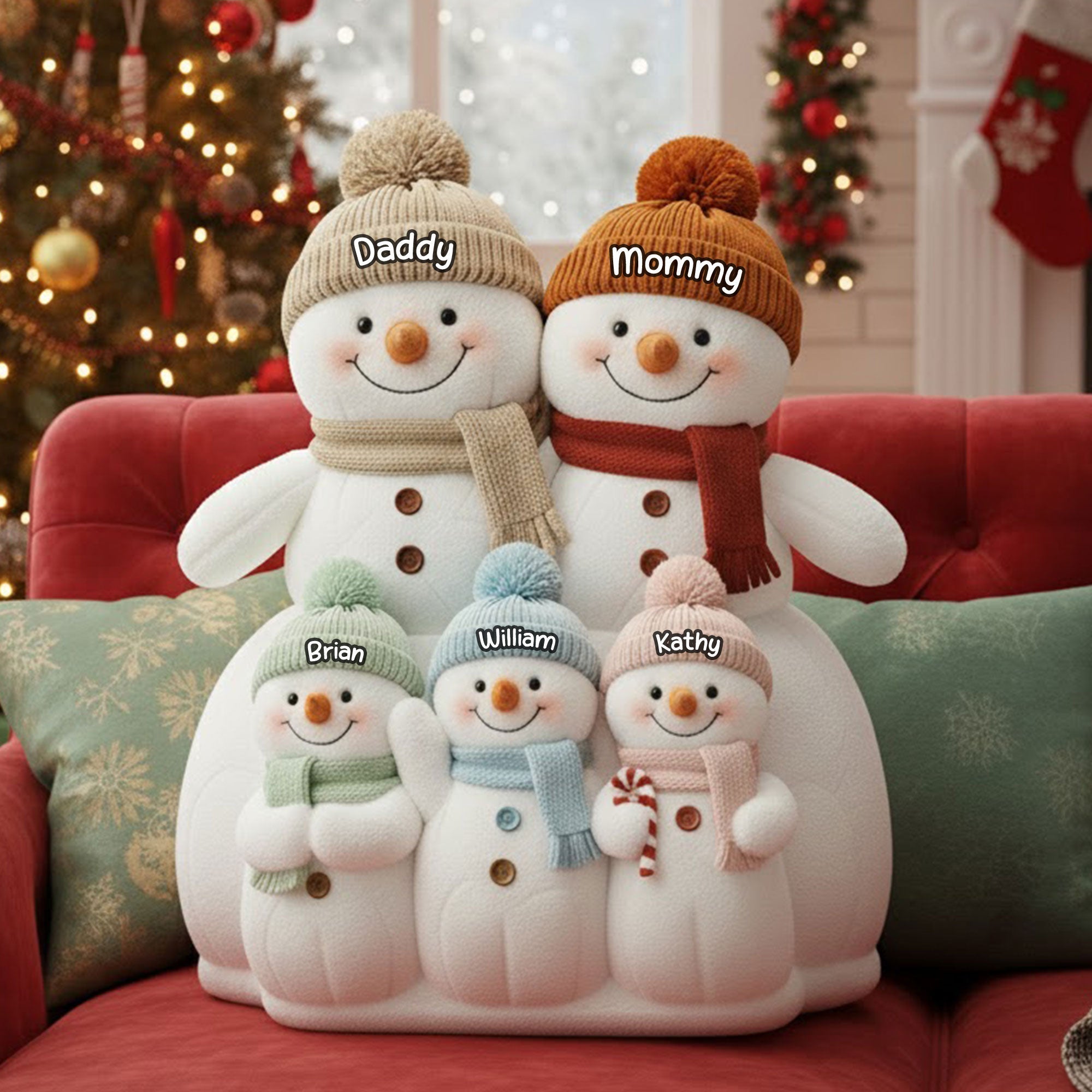 "Celebrate Family Joy This Christmas!" - Personalized Snowman Family Pillow - Perfect Gift for Families, Kids, and Christmas Lovers Pillow PopCulturePrints
