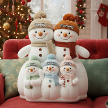 Load image into Gallery viewer, "Celebrate Family Joy This Christmas!" - Personalized Snowman Family Pillow - Perfect Gift for Families, Kids, and Christmas Lovers Pillow PopCulturePrints
