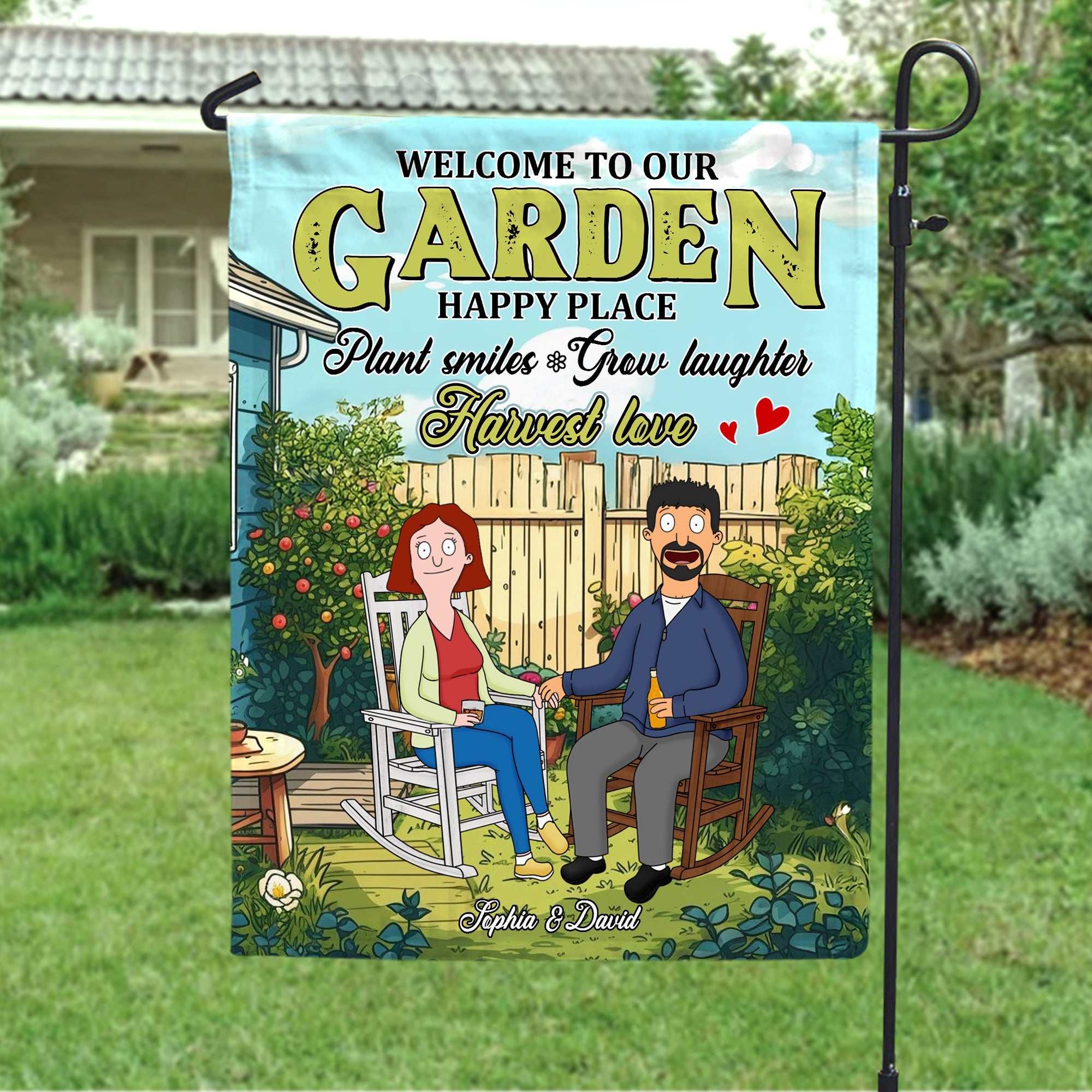 Welcome to Our Garden - Personalized Couple Garden Flag Garden Flag PopCulturePrints