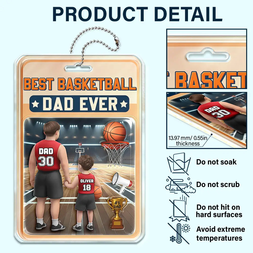 “Best Basketball Dad Ever” - Personalized Acrylic Car Hanger - Perfect Gift for Dads and Grandpas Acrylic Car Hanger PopCulturePrints