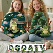 Load image into Gallery viewer, Hoppy Memories Await: Personalized Adorable Frog Initial Pillow - The Perfect Gift for Frog Lovers Pillow PopCulturePrints
