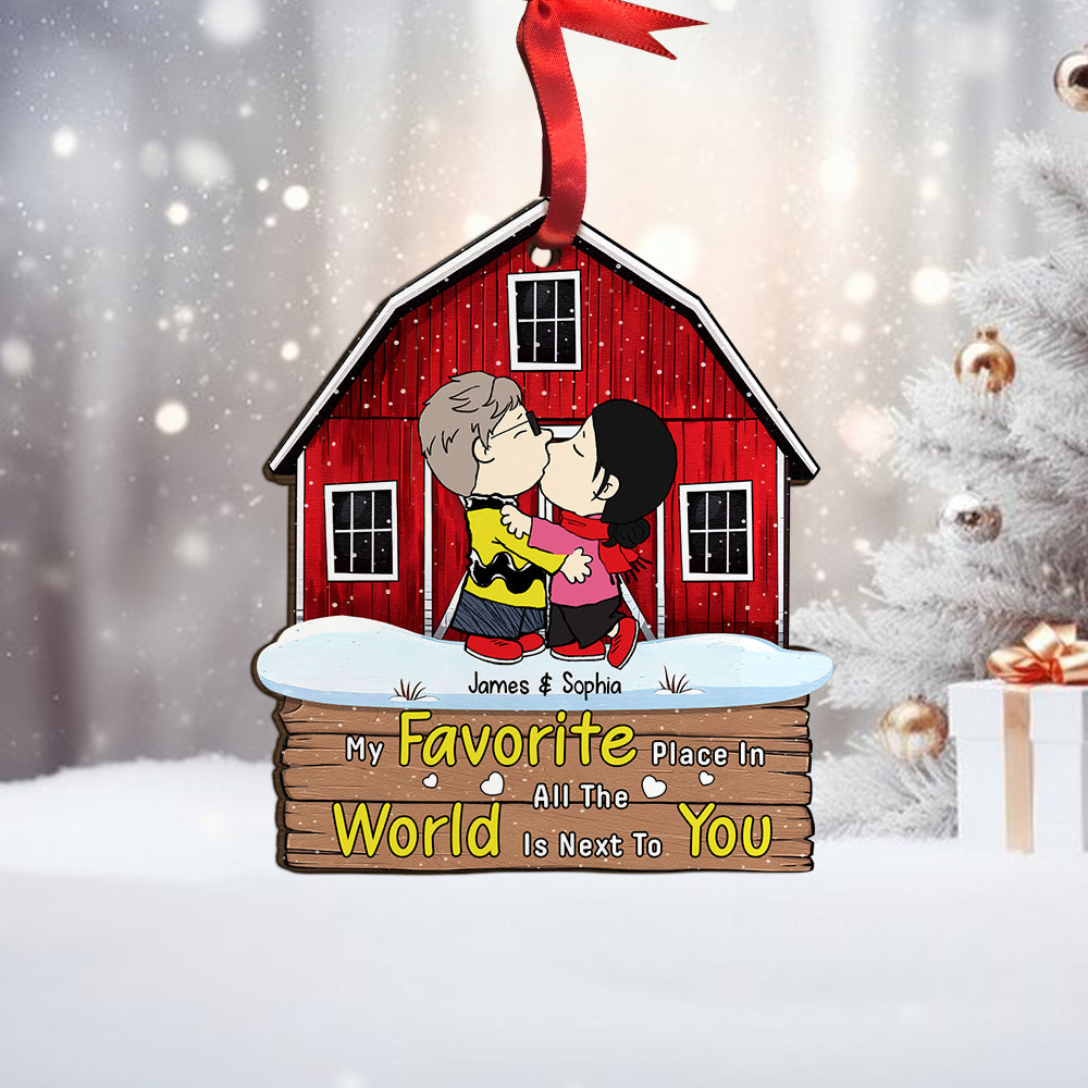 Personalized Couple Kissing Christmas Ornament - Custom Cartoon Design