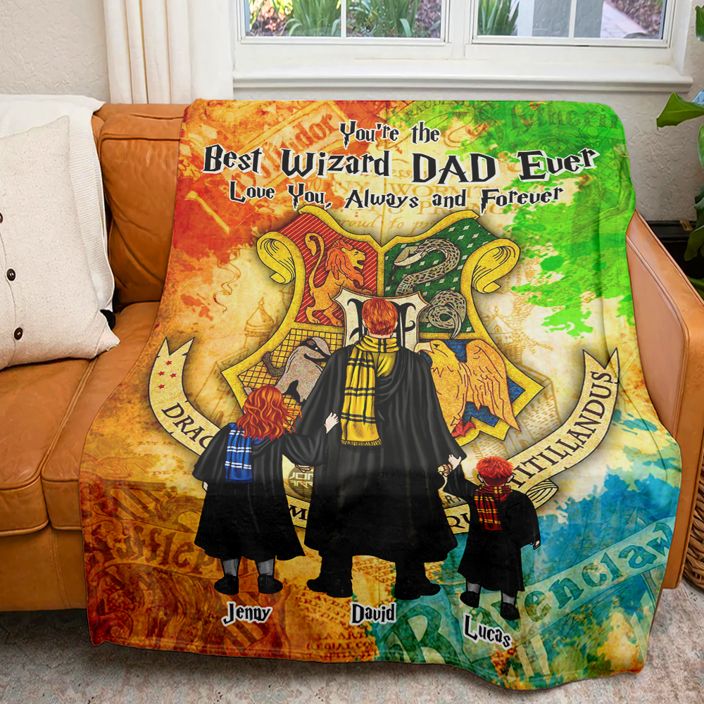 Personalized Best Wizard Dad Throw Blanket