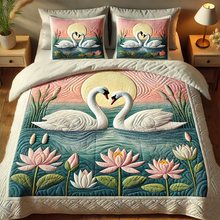 Load image into Gallery viewer, Swan Couple Quilt Bedding Set - Romantic Gift for Couples Blanket PopCulturePrints
