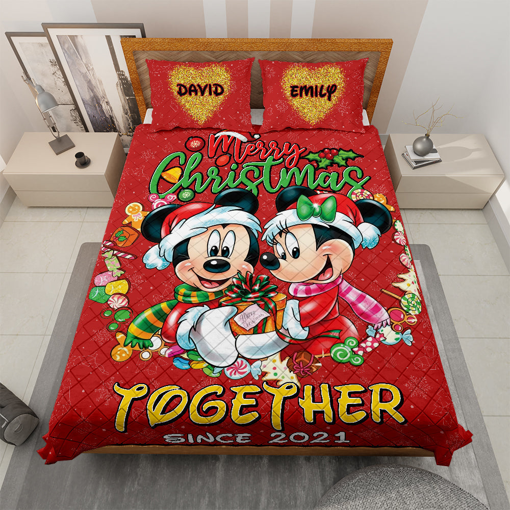 Personalized Christmas Quilt Bed Set for Couples - Valentine's Day Gifts Blanket PopCulturePrints