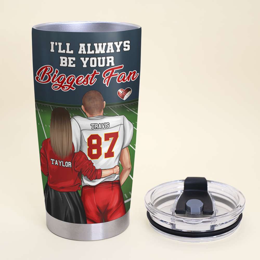 Personalized Football Couple Tumbler - Always Your Biggest Fan Tumbler Cup PopCulturePrints