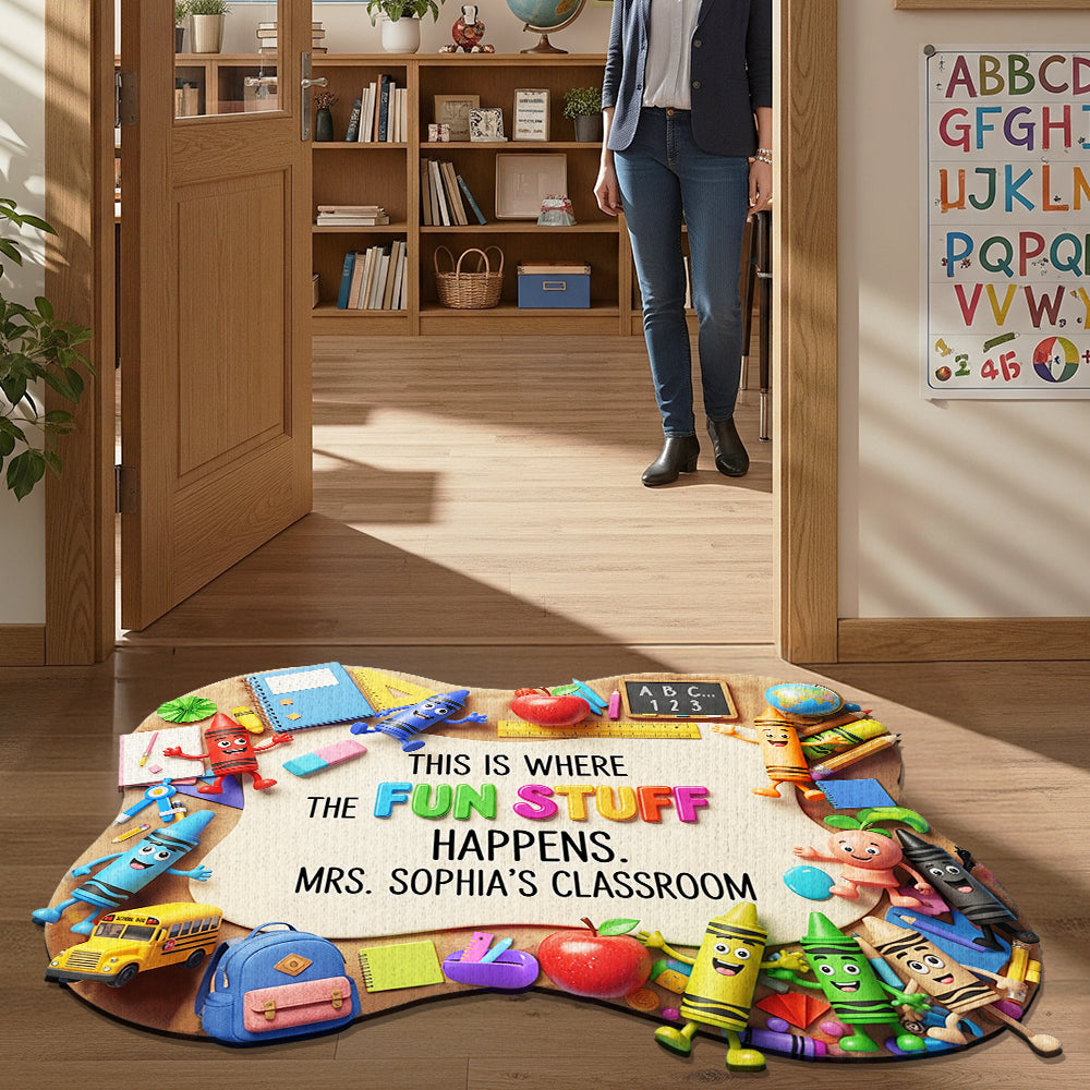 This is Where the Fun Stuff Happens - Personalized Fun & Colorful Doormat for Teachers Doormat PopCulturePrints