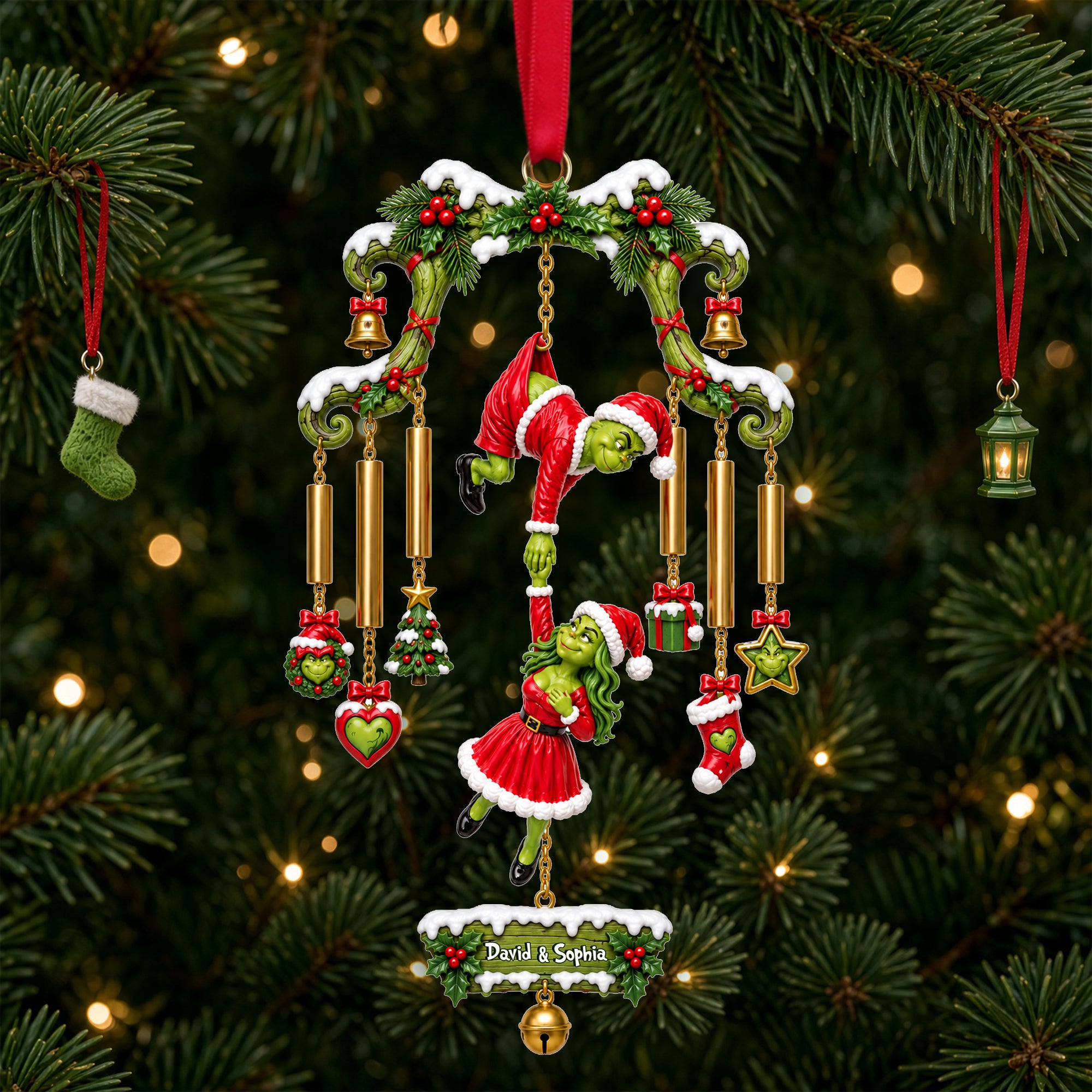Naughty Grinch Couple Christmas Ornament - Personalized Gift for Couples Ornament PopCulturePrints