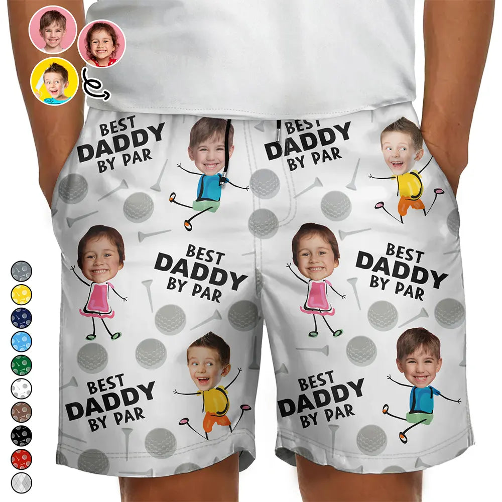 “Best Daddy By Par” - Personalized Funny Golf Lover Unisex Beach Shorts - Perfect Gift for Dad and Grandpa Beach Short PopCulturePrints