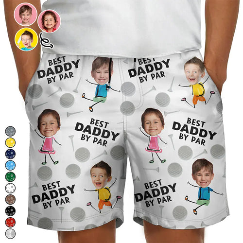“Best Daddy By Par” - Personalized Funny Golf Lover Unisex Beach Shorts - Perfect Gift for Dad and Grandpa Beach Short PopCulturePrints