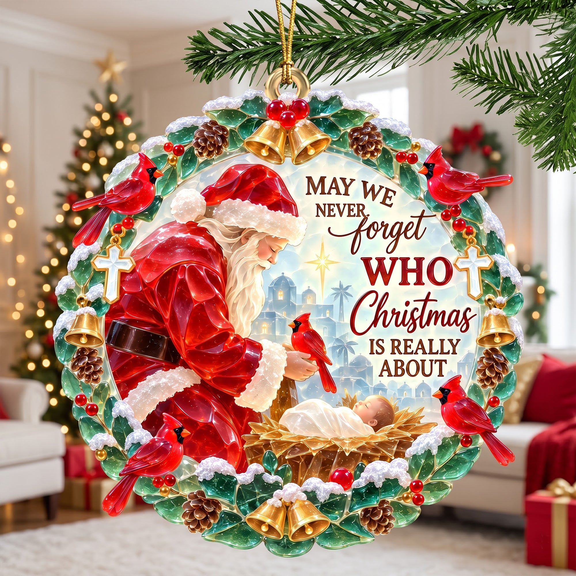May We Never Forget Who Christmas Is Really About - Personalized Acrylic Ornament for Christians Ornament PopCulturePrints