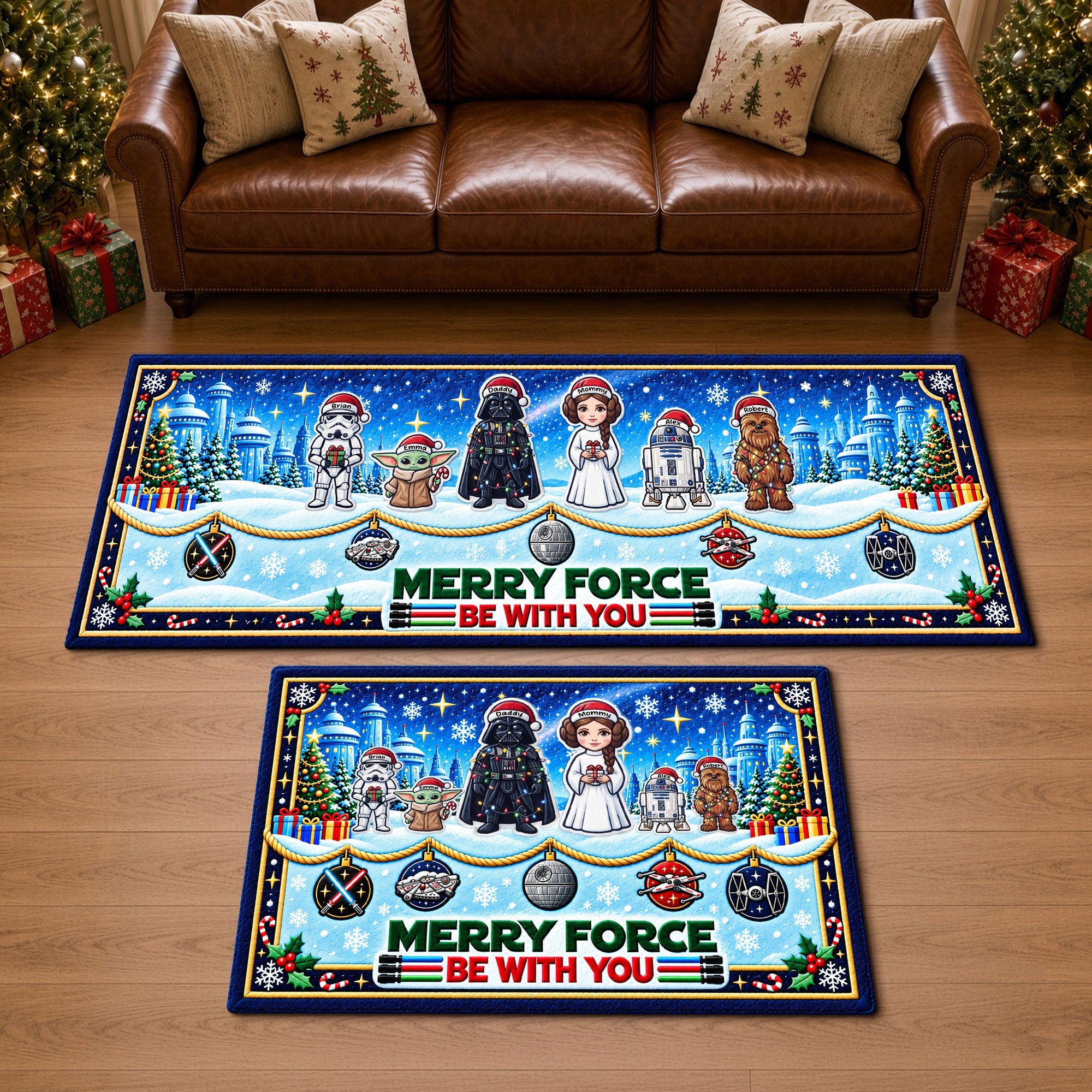 Merry Force Be With You - Personalized Universe War Family Christmas Runner Rug