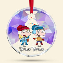 Load image into Gallery viewer, Personalized Double Trouble Kids Crystal Ornament Ornament PopCulturePrints
