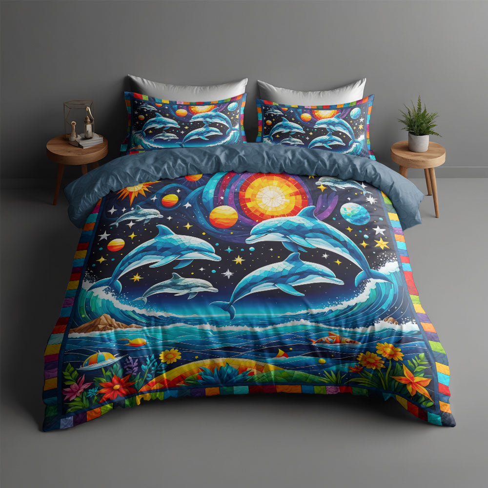 Vibrant Dolphin Lover Quilt Bed Set - Perfect Gift for Ocean Enthusiasts Blanket PopCulturePrints
