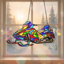 Load image into Gallery viewer, “Ride the Snowy Trails” - Personalized Snowmobile Suncatcher - Gift for Snowmobile Lovers, Enthusiasts, and Adventurers Ornament PopCulturePrints
