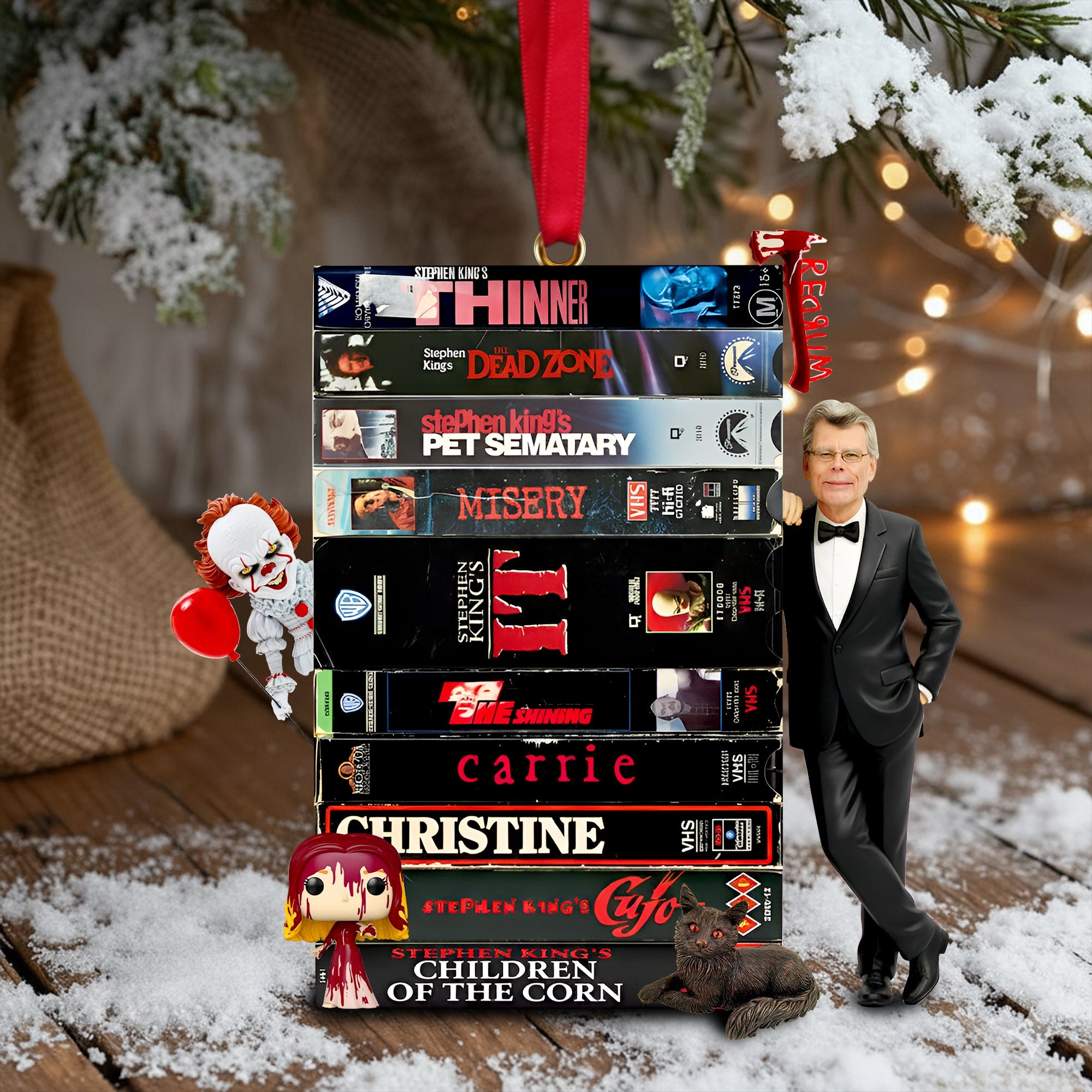 "Dive into Horror with Our Retro VHS Stack!" - Customizable Ornament for Horror Lovers Ornament PopCulturePrints