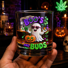 Load image into Gallery viewer, Boo's and Buds: Personalized Halloween Round Glass - Perfect Gift for Stoners and Ghost Lovers Glass PopCulturePrints
