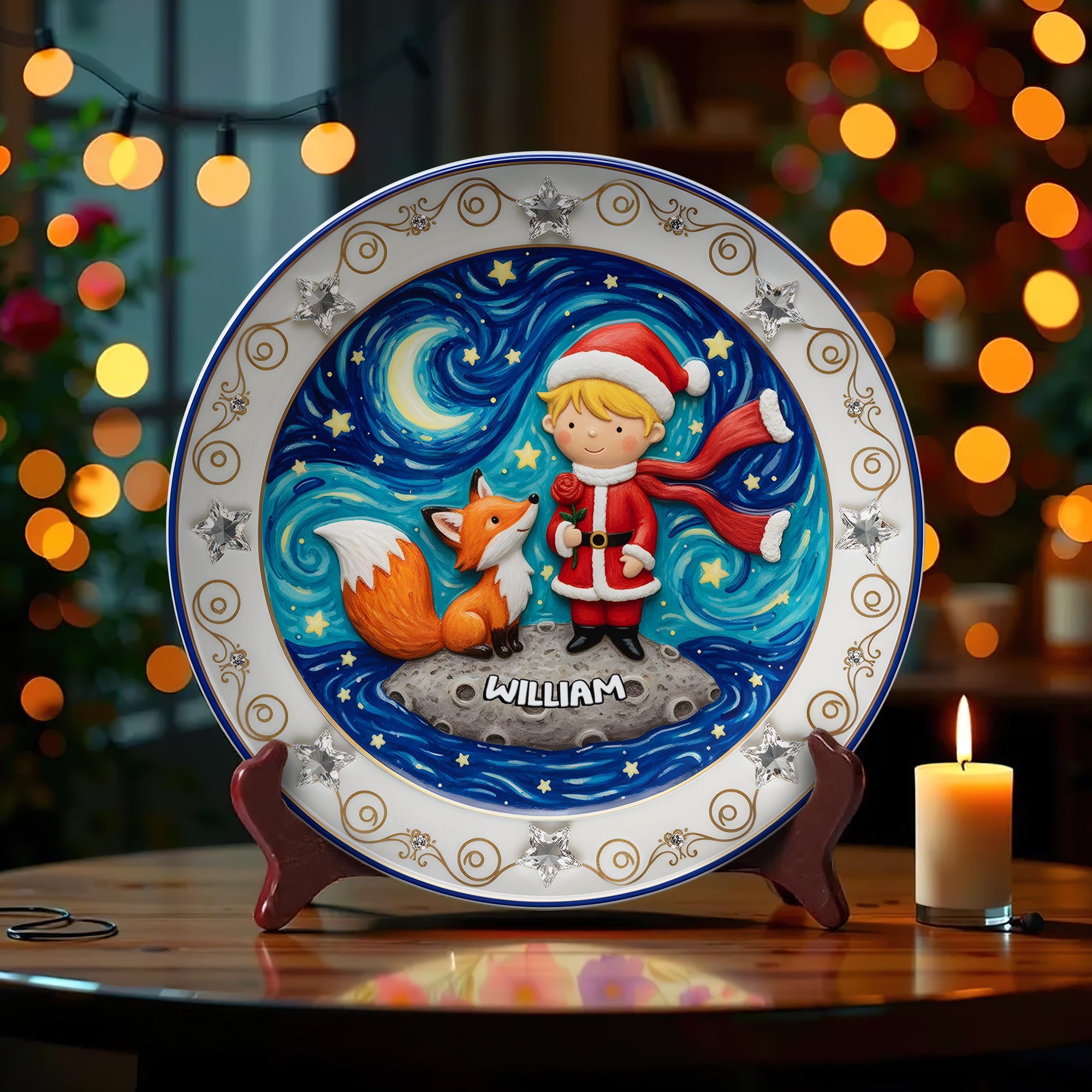 Cute Boy Ceramic Round Plate - Personalized Christmas Gift for Kids Ceramic Round Plate PopCulturePrints