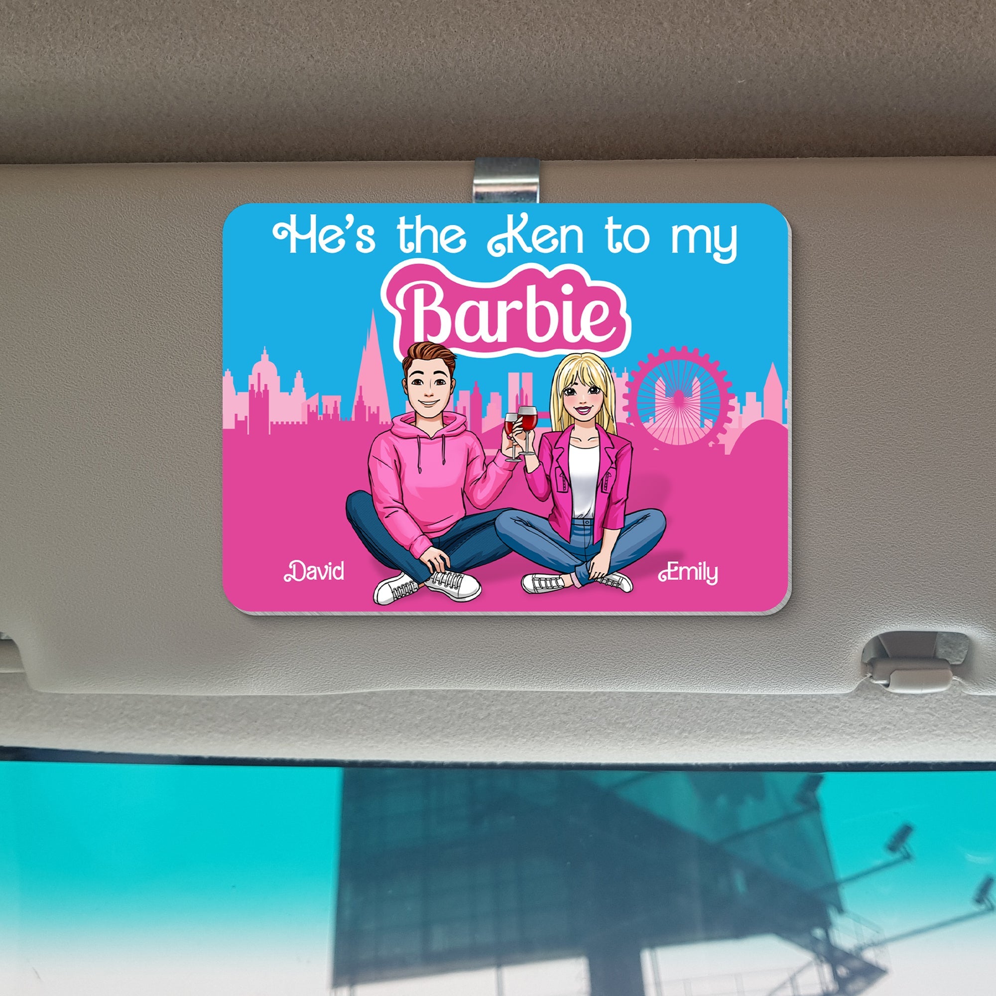 Personalized Couple Car Visor Clip - He's the Ken to My Barbie Design