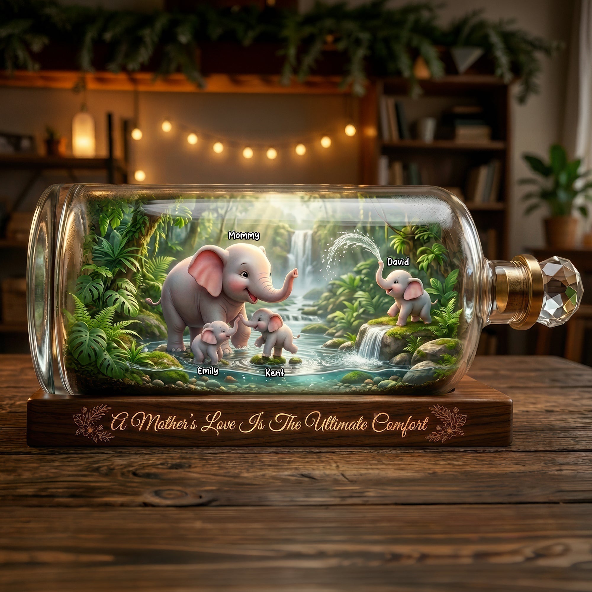 "A Mother's Love Is The Ultimate Comfort" - Personalized Elephant Family Acrylic Plaque - Gift for Mom, Grandma & More Shaped Plaques PopCulturePrints