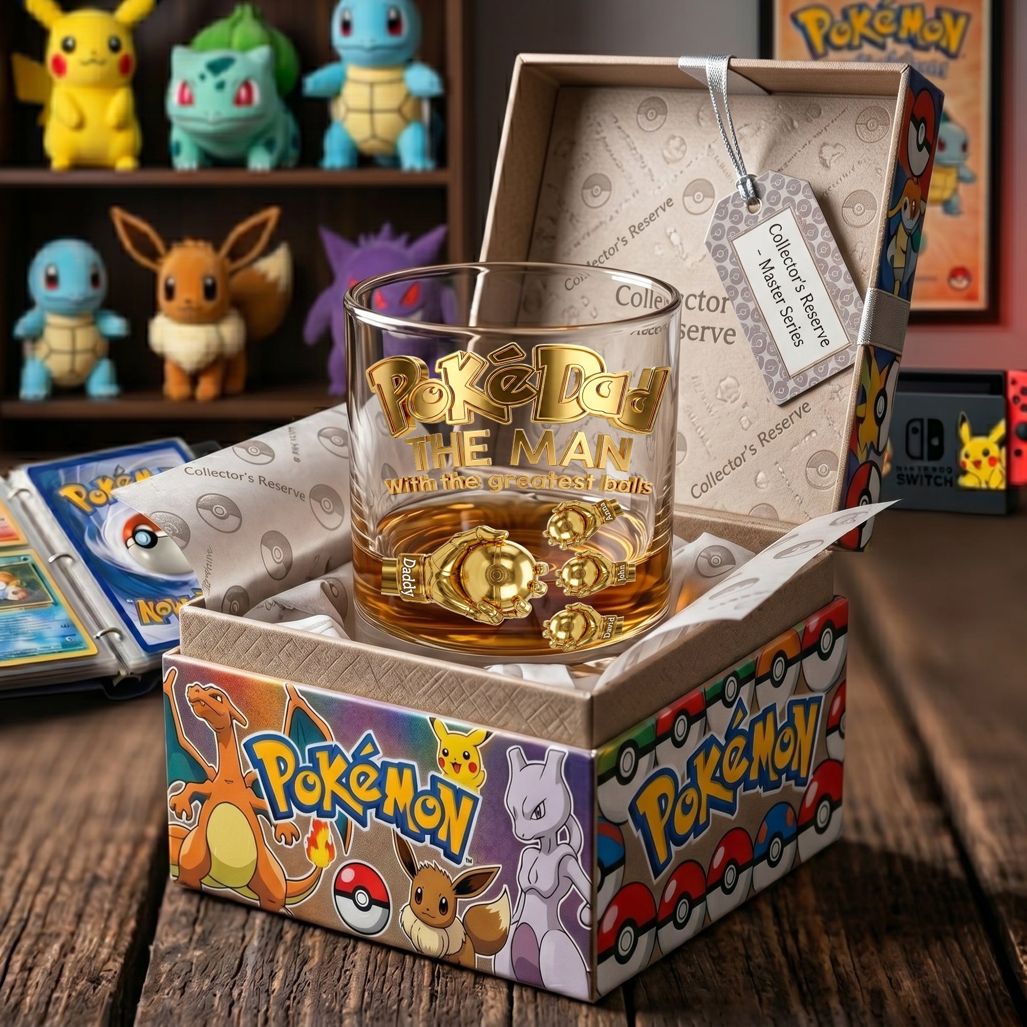“Be the PokéDad with the Greatest Balls” - Personalized Pocket Monster Dad Fist Bump Glass - Gift for Dads, Grandpas, and Pokemon Fans Glass PopCulturePrints