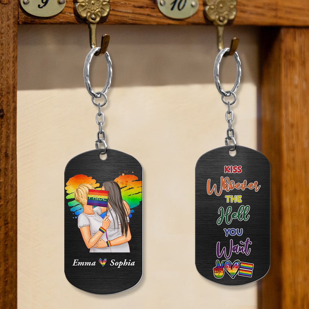 Personalized LGBT Couple Kiss Keychain - 'Kiss Whoever The Hell You Want' Keychains PopCulturePrints