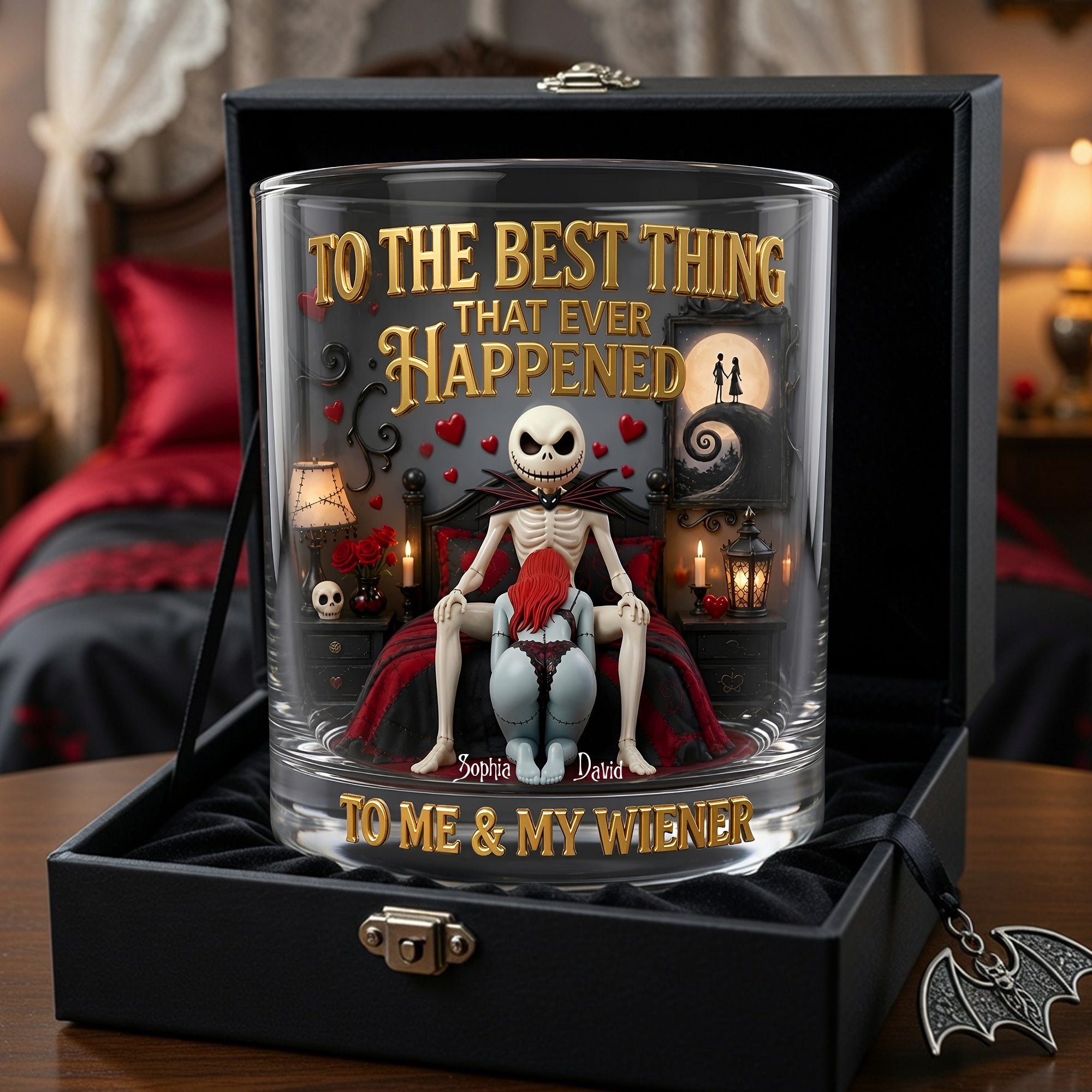 "To The Best Thing That Ever Happened" - Naughty Gothic Couple Round Glass - Personalized Gift for Couples Glass PopCulturePrints