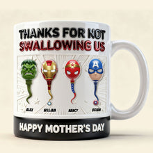 Load image into Gallery viewer, “Thanks For Not Swallowing Us” - Tiny Legends Coffee Mug - Personalized Gifts for Mom, Grandma and More! Coffee Mug PopCulturePrints
