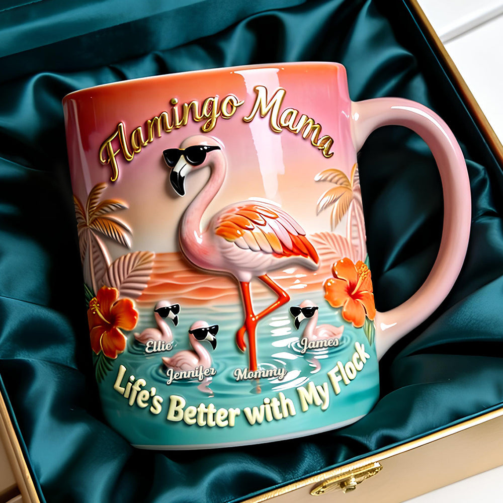 Flamingo Mom with Kids Accent Mug - Personalized Gifts for Mom Coffee Mug PopCulturePrints