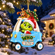 Load image into Gallery viewer, A Little WHO is Due - Personalized Baby On Car Ornament for Expecting Parents
