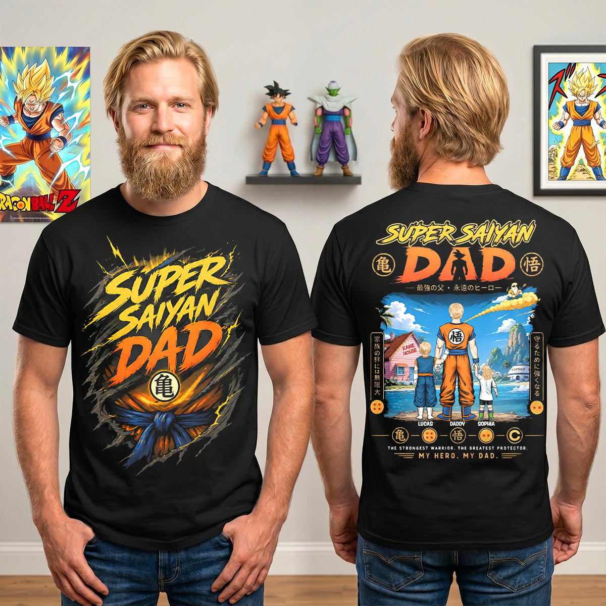 “Super Saiyan Dad - The Ultimate Hero!” - Personalized Battle Legend Dad Shirt for Gift For Dads, Grandpas and Fathers Shirts PopCulturePrints