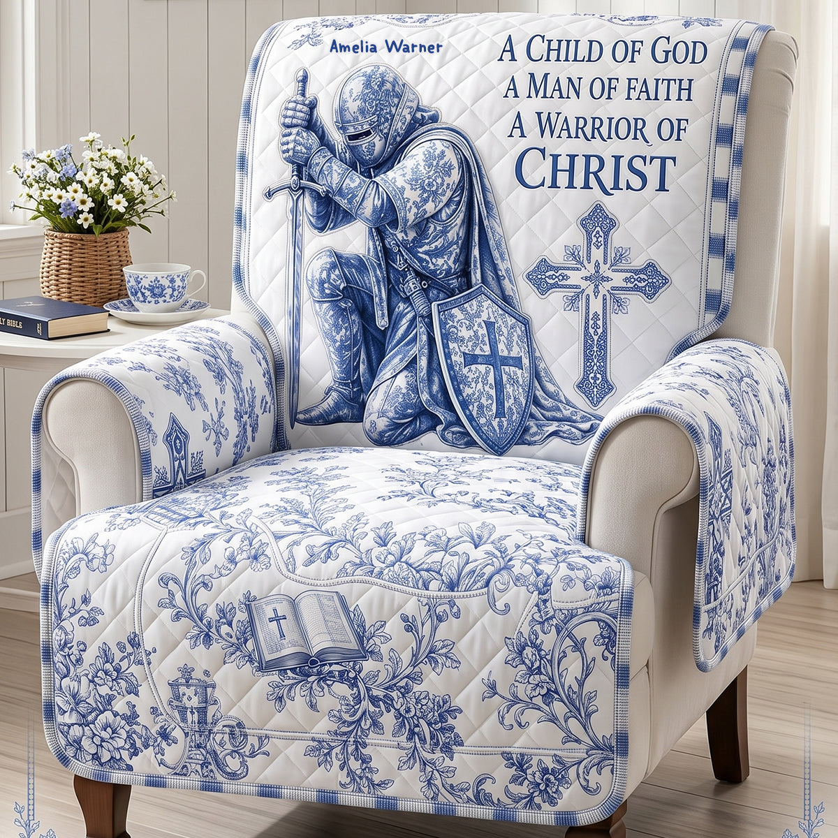 Sacred Templar Knight Toile De Jouy Quilted Sofa Cover, Personalized Gifts For Christians 02qhdt290626 Sofa Cover PopCulturePrints
