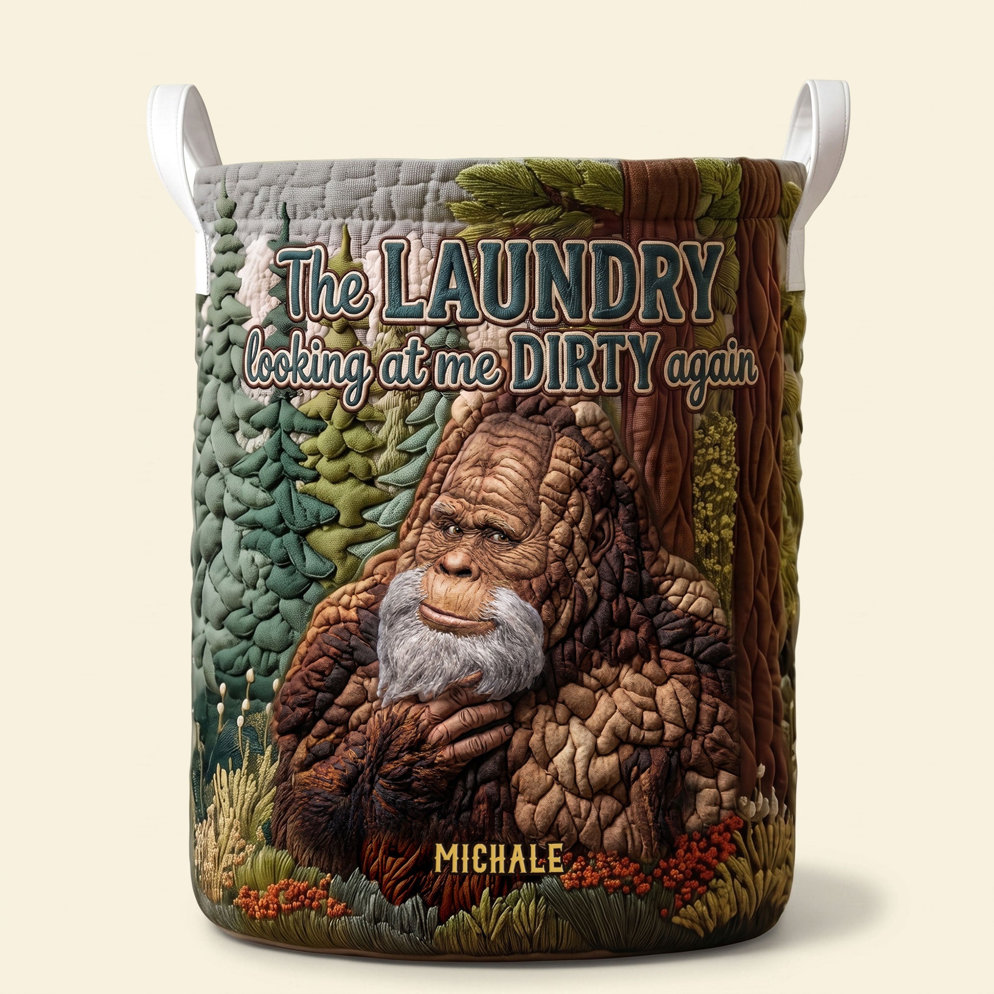 Fun Sasquatch Glance Quilted Laundry Basket, Personalized Gifts For Bigfoot Lovers 01qhti110726 Laundry Basket PopCulturePrints