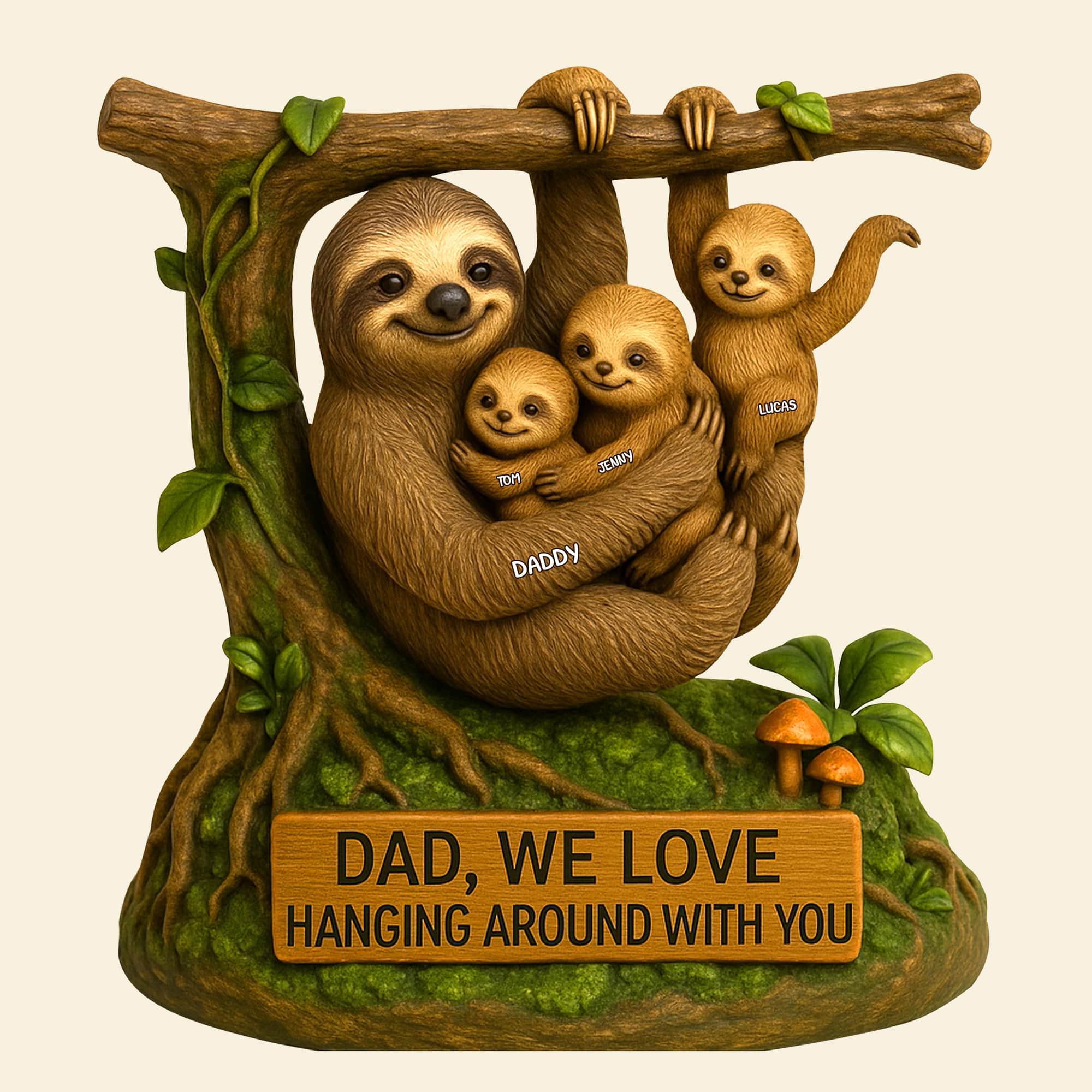 “Dad, We Love Hanging Around With You” - Sloth Dad Plaque - Personalized Gift for Dad, Grandpa, and More Shaped Plaques PopCulturePrints