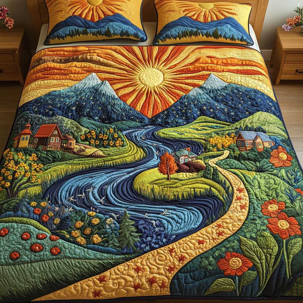Sunshine Meadow Landscape Quilt Bed Set Blanket PopCulturePrints