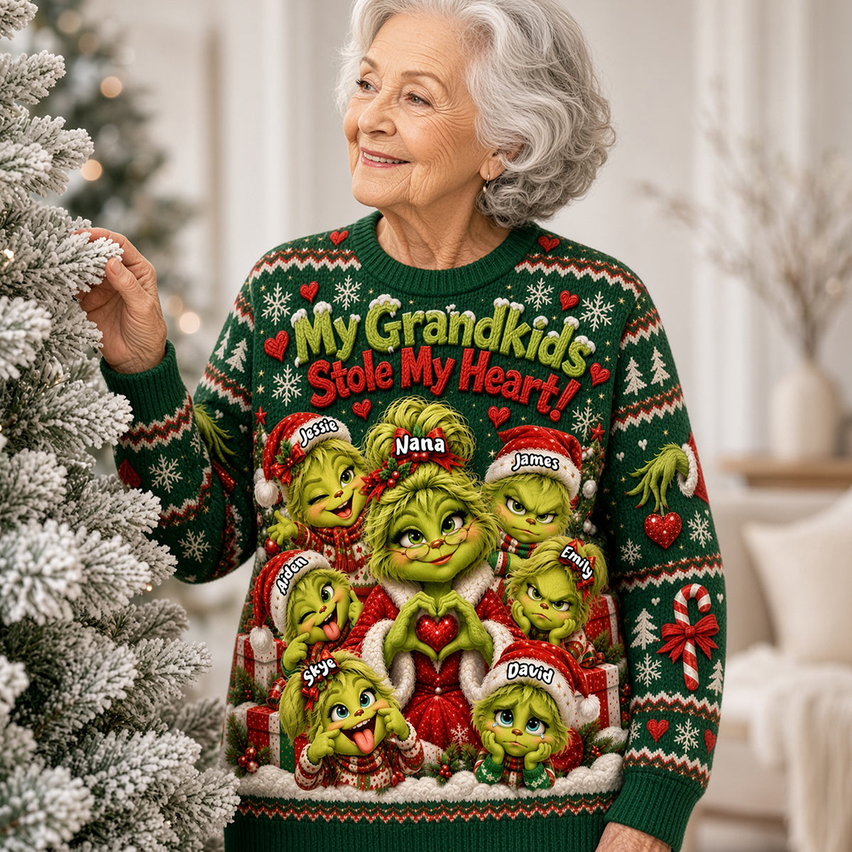 My Grandkids Stole My Heart - Personalized Knitted Ugly Sweater for Grandparents