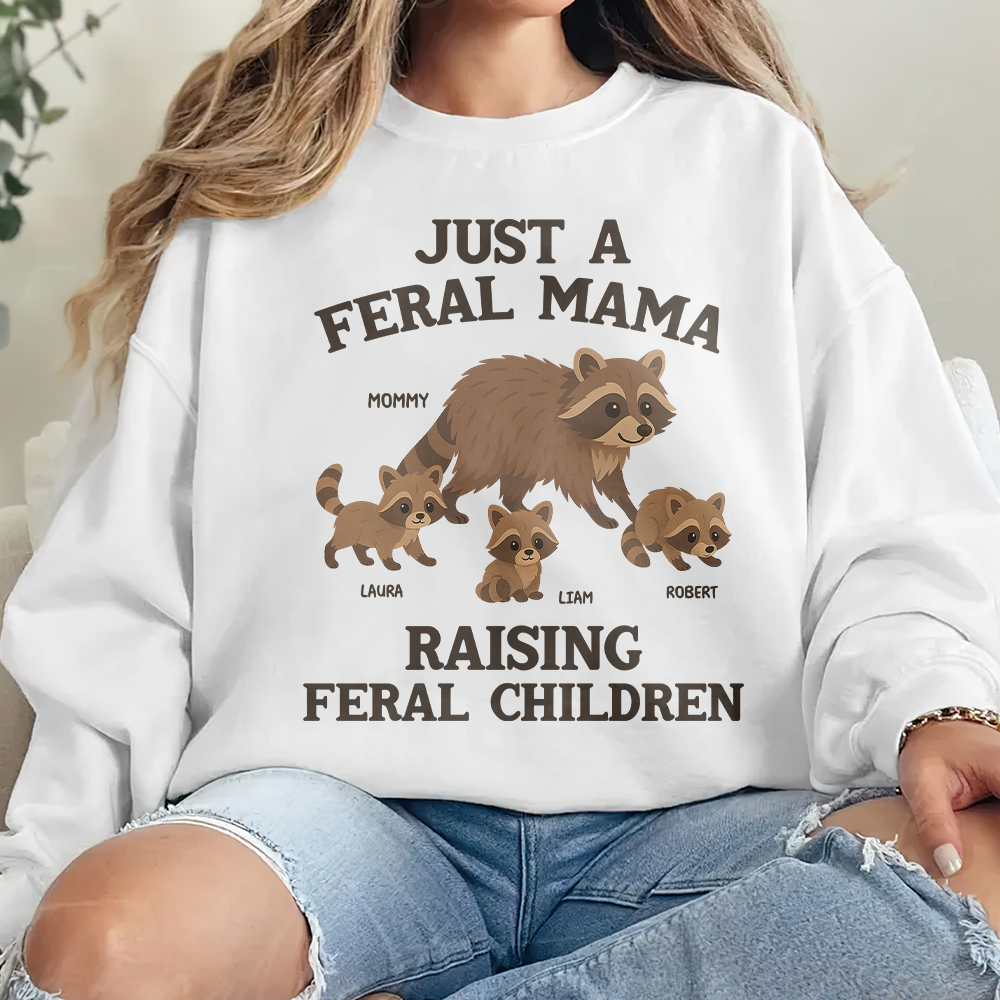Just a Feral Mama Raising Feral Children - Personalized Raccoon Mom Shirt for Any Occasion Shirts PopCulturePrints