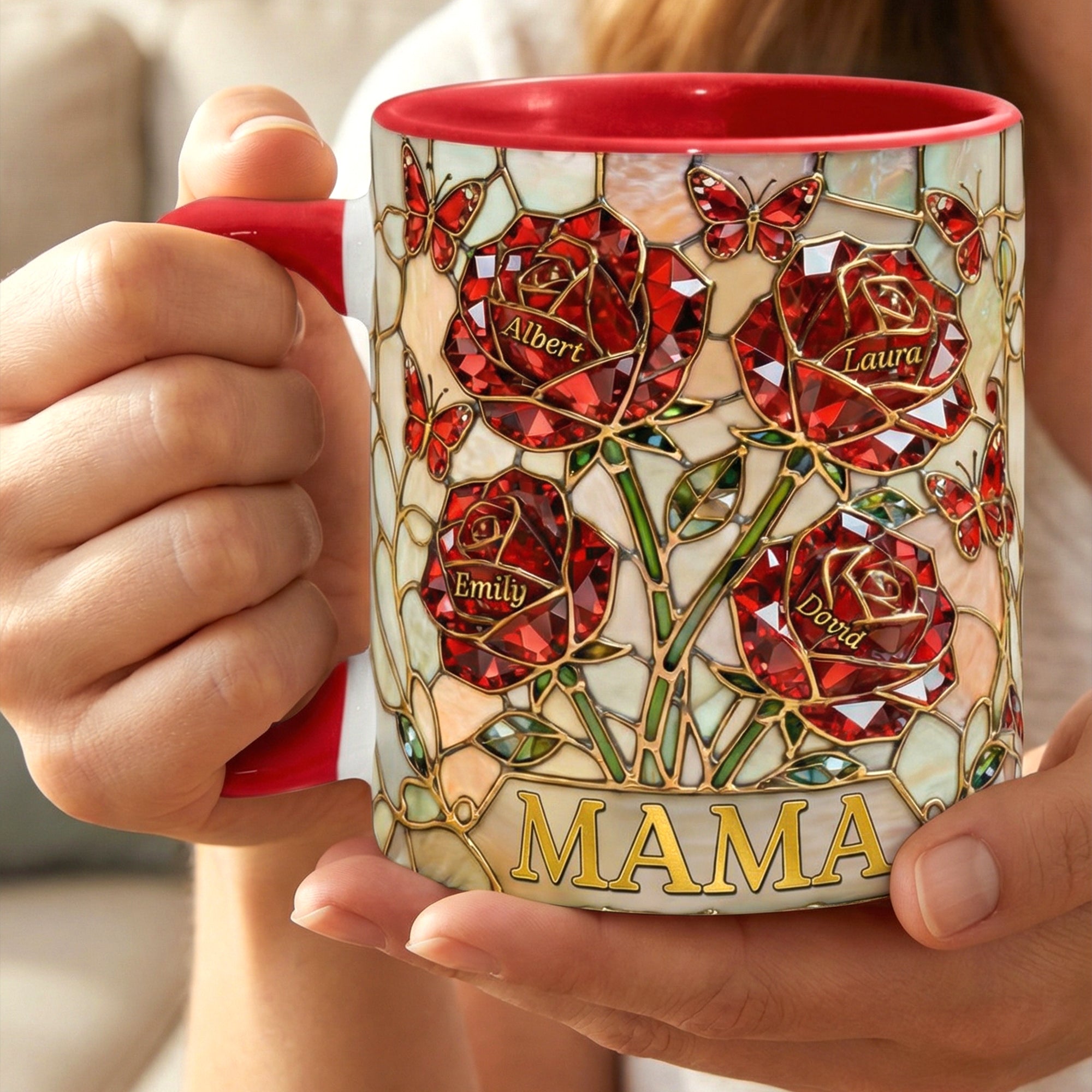 "Cherish Every Sip with Personalized Love" - Roses Mom And Kids Coffee Mug - Custom Gift for Mom, Grandma, and Loved Ones Coffee Mug PopCulturePrints