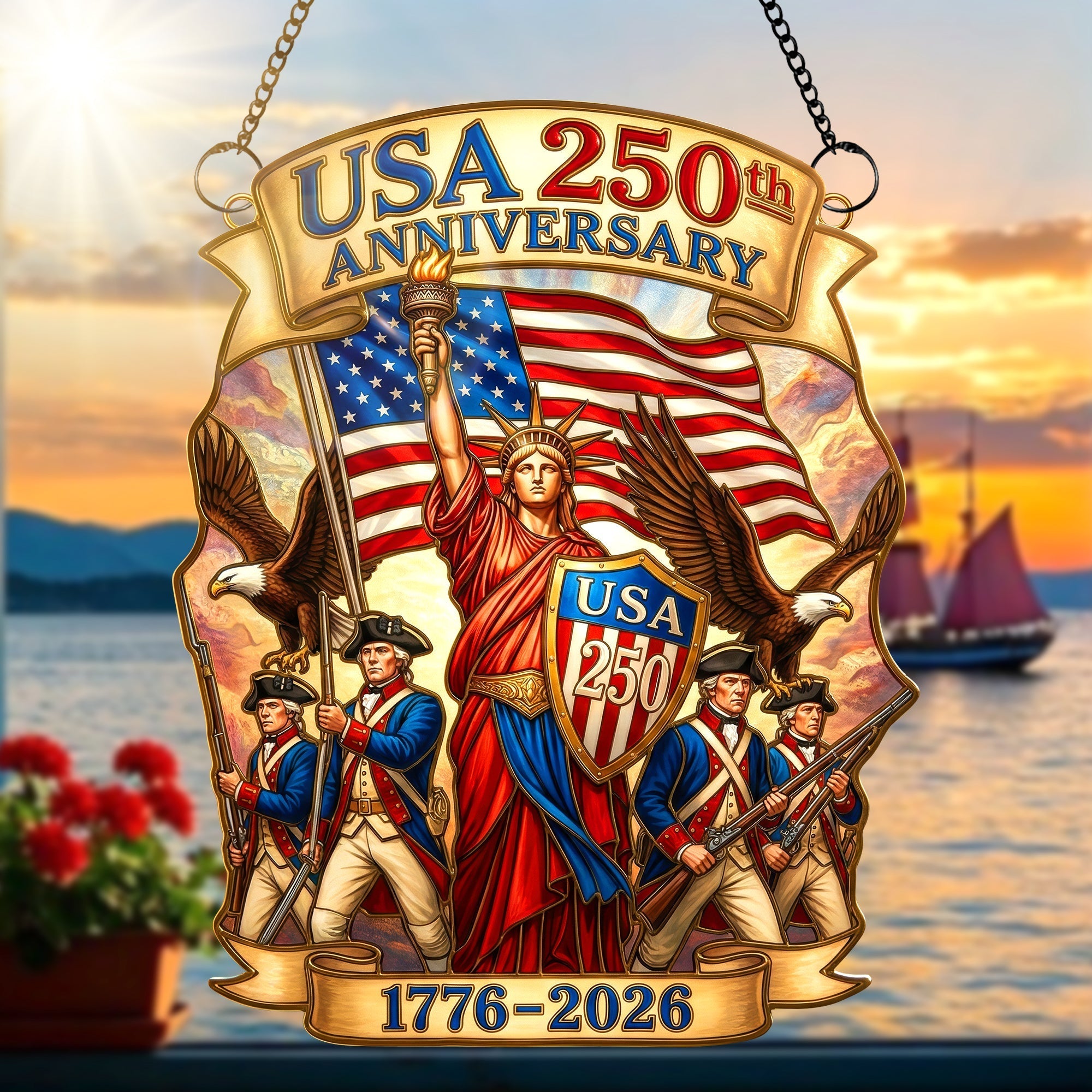 "Celebrate Freedom with Pride!" - USA 250th Anniversary Suncatcher Ornament - Personalized Gift for Patriots, Friends, Family, and Collectors Ornament PopCulturePrints