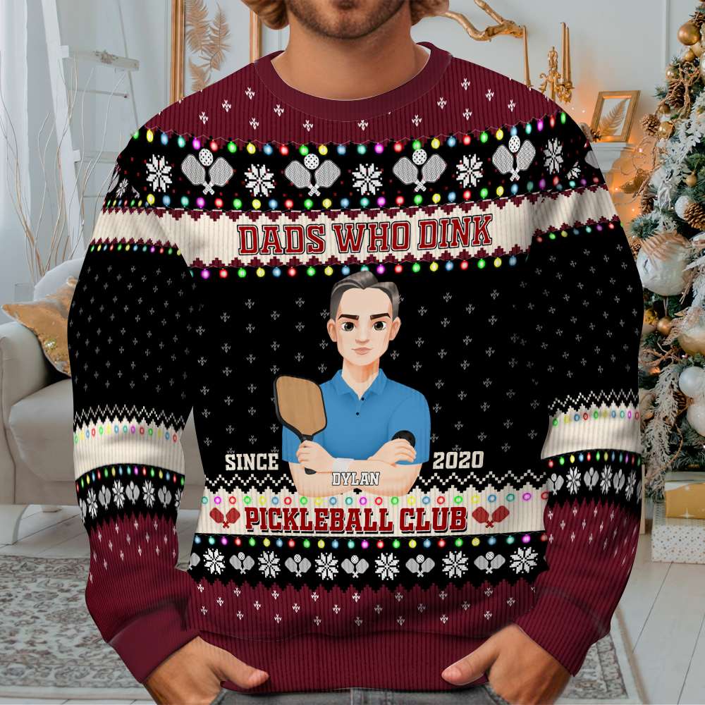 Custom Pickleball Dad Christmas Sweatshirt - Personalized Gift Ugly Christmas Sweater PopCulturePrints