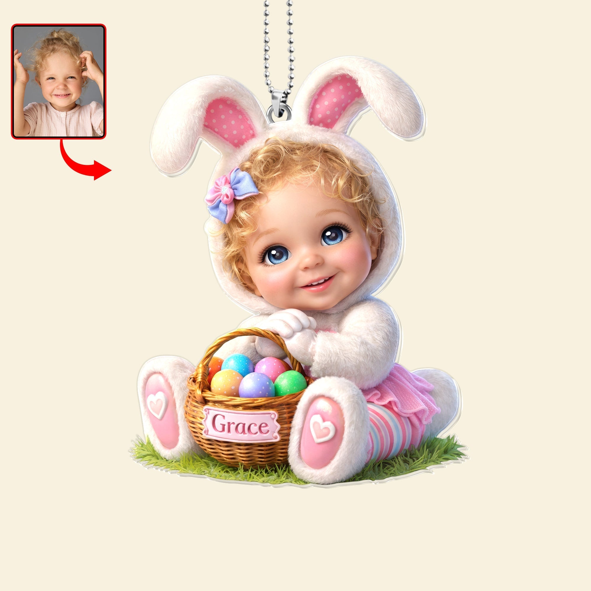 Easter Bunny Kid Car Ornament - A Custom Photo Gift to Delight Every Child Ornament PopCulturePrints