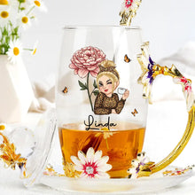 Load image into Gallery viewer, “Celebrate Her Uniqueness” - Personalized Birth Month Flower Woman Glass Tea Cup - Perfect Gift for Mom, Grandma, or Any Special Woman Glass Flower Tea Cup PopCulturePrints
