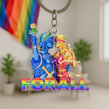 Load image into Gallery viewer, For All Love: Personalized LGBT Couple Statue Acrylic Keychain - A Meaningful Gift for Loved Ones Keychains PopCulturePrints
