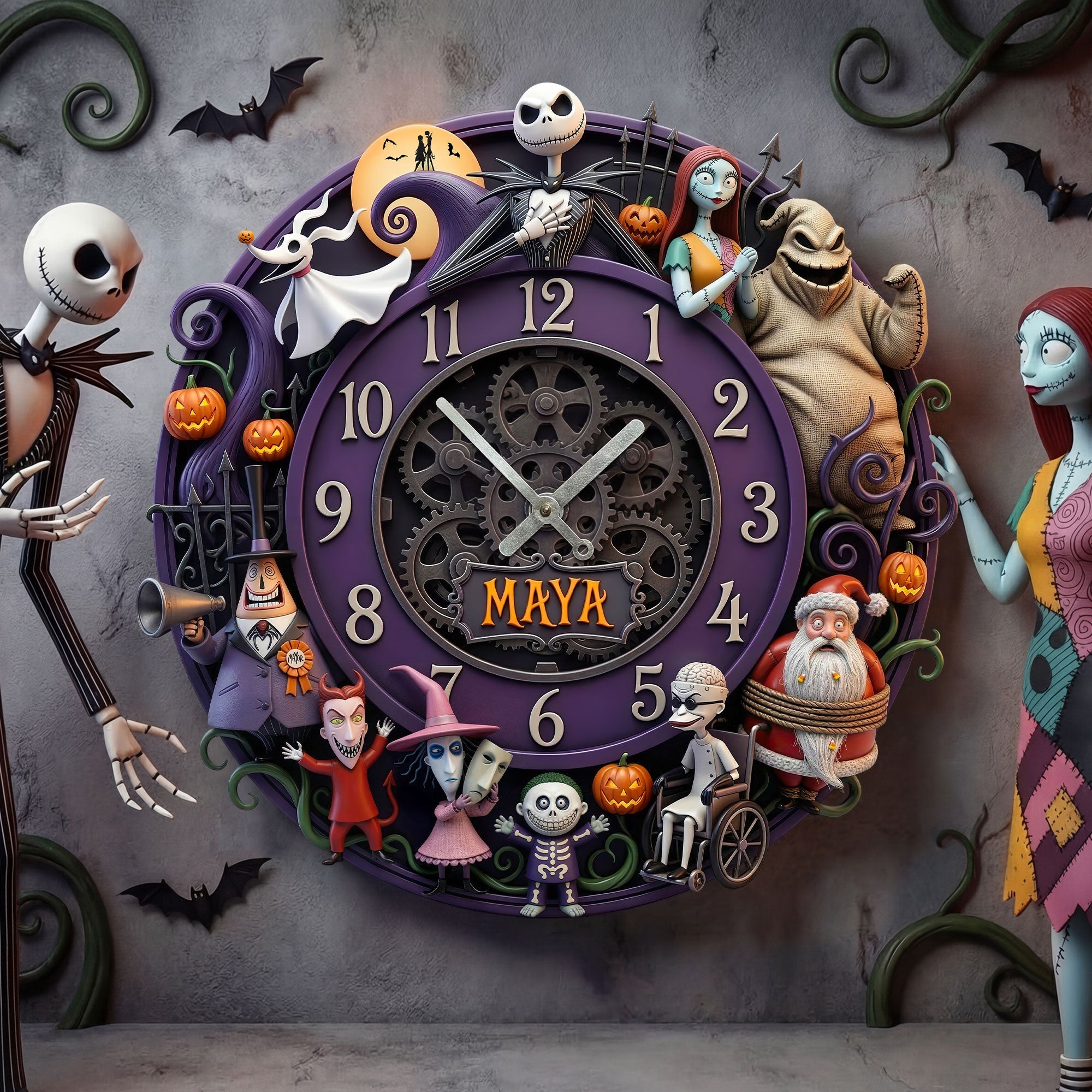 Embrace the Magic of Time: Personalized Gothic Fantasy Family Wall Clock - Perfect Gift for Halloween Lovers, Friends, Family Hanging Wall Clock PopCulturePrints