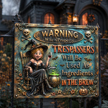 Load image into Gallery viewer, “Beware of the Witch’s Charm!” - Personalized Witch's Property Acrylic Sign - Unique Gift for Witch Lovers, Halloween Enthusiasts

