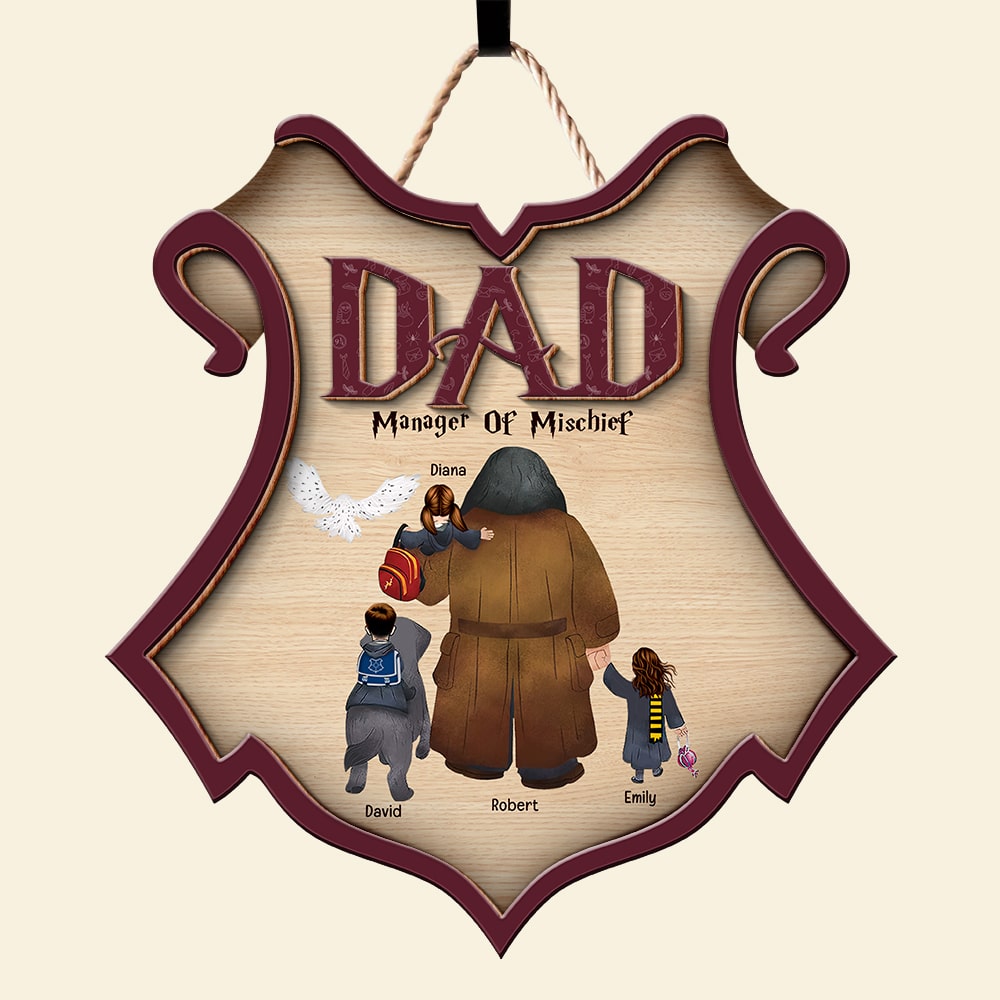 Personalized Harry Potter-Themed Dad Shield Sign - Manager of Mischief