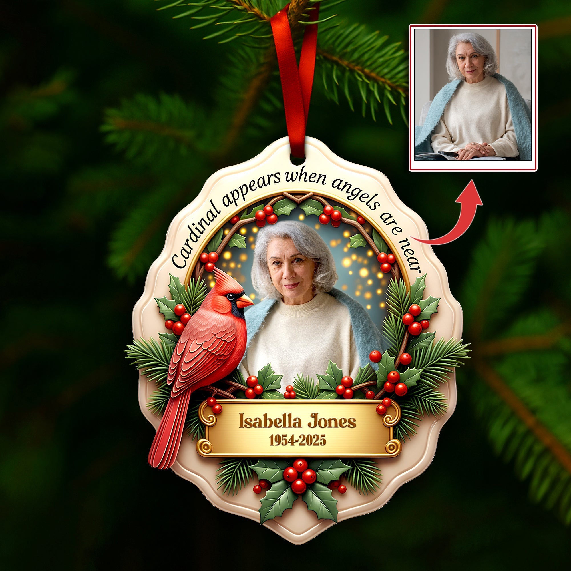 In Loving Memory Cardinal Ornament - Personalized Custom Photo Gift for Loved Ones Ornament PopCulturePrints